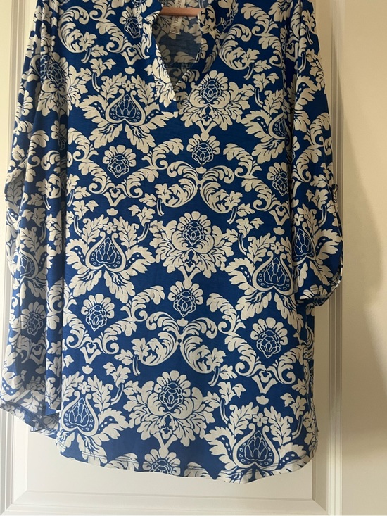 Dear Scarlett Tops - Dear Scarlett Classic Blue & White Printed Tunic Top